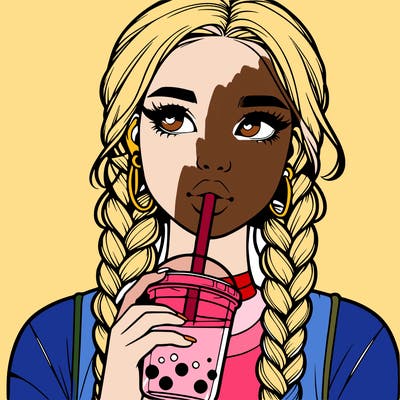 realistic girl with braided hair drinking boba
