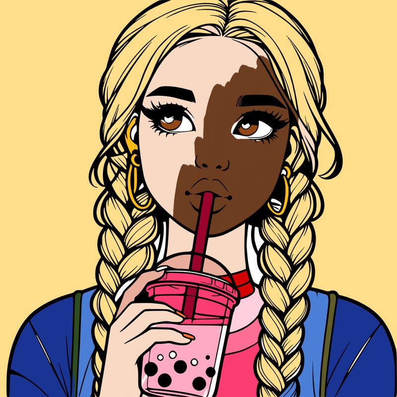 realistic girl with braided hair drinking boba