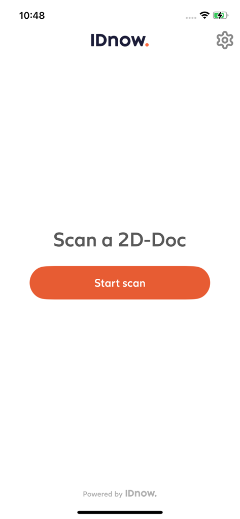 L'écran d'accueil de l'application 2DDocReader avec un bouton Démarrer le Scan.