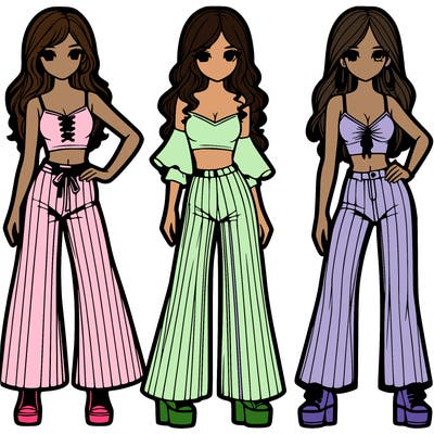 girls with flare pants and crop tops realistic