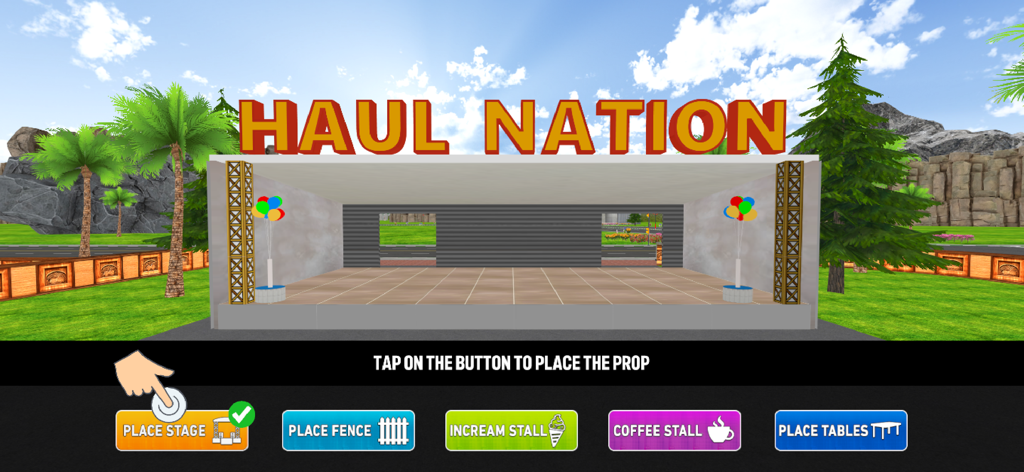 Depot Truck Simulator Games 3D - Interfaz de Depot Truck Simulator Games 3D mostrando la construcción de un centro comercial llamado Haul Nation