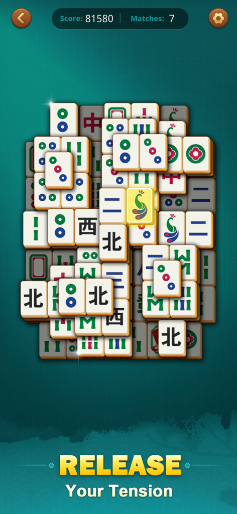 Mahjong Match：Classic Tiles！ - Captura de pantalla del juego Mahjong Match con losetas tradicionales extragrandes y un mensaje de relajación
