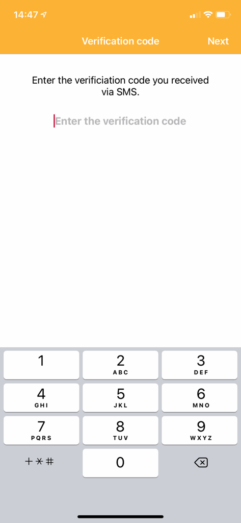 Peoplesafe Alert - Peoplesafe Alert app verification code entry screen