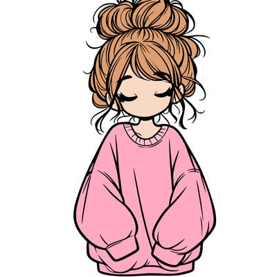 girl with baggy sweatshirt and messy bun