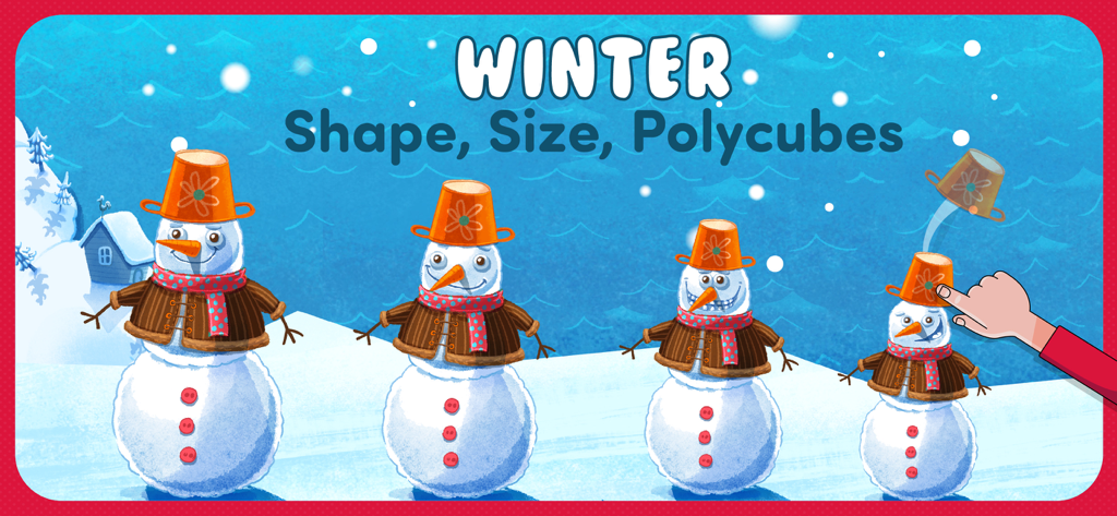 Kleinkindspielbildschirm, der Schneemänner zeigt, die im Winter nach Größe sortiert werden