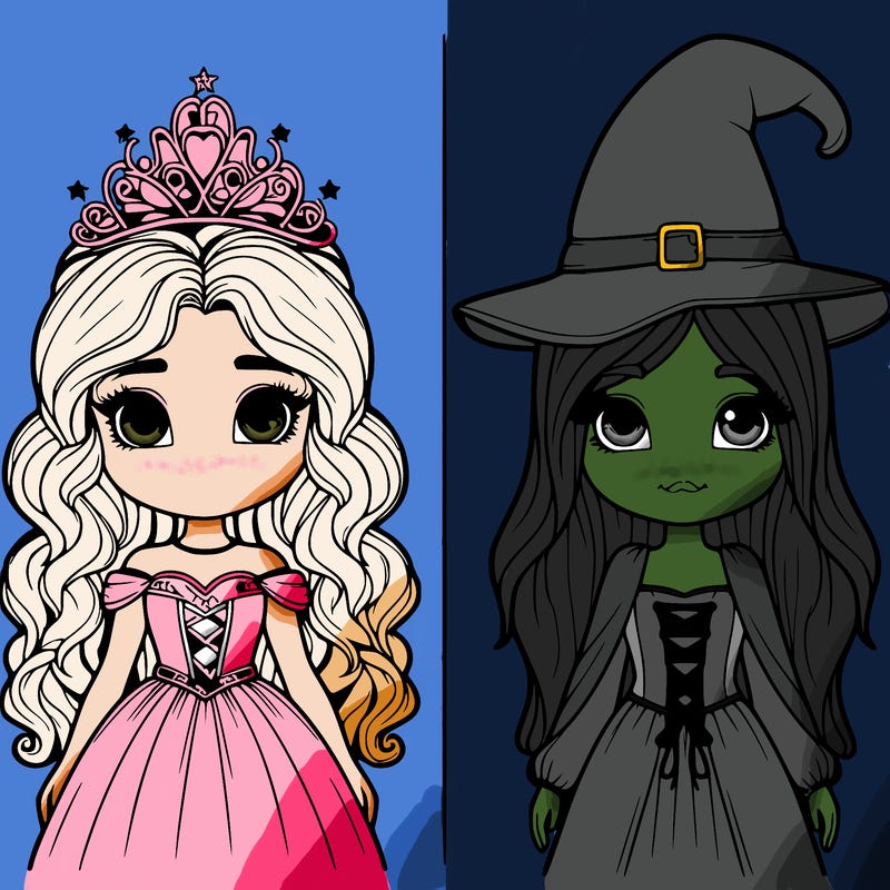 two realistic girls one princess one witch