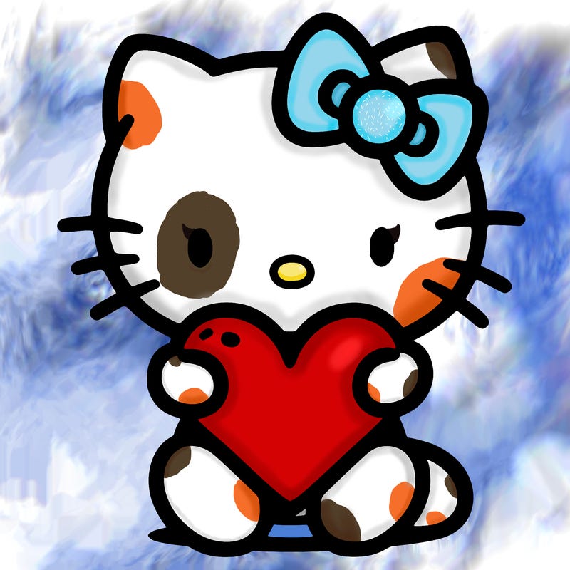 hello kitty with a big heart in her hands