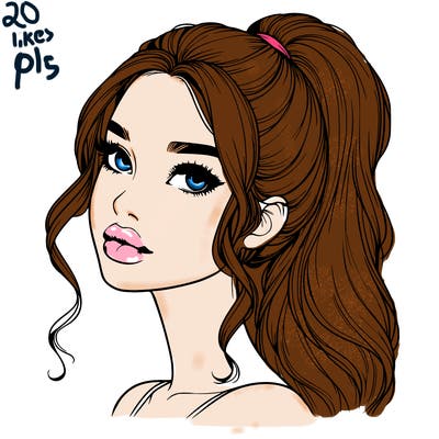 realistic girl with a ponytail on her hair and lips