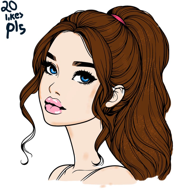 realistic girl with a ponytail on her hair and lips