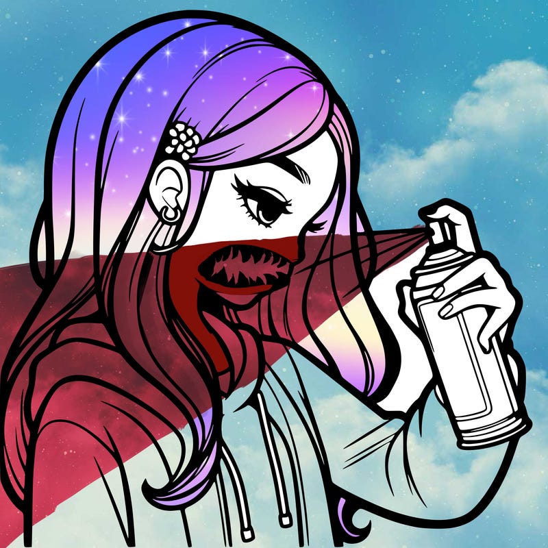 a realistic girl spray painting