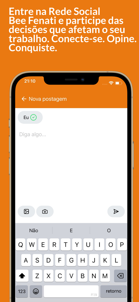 Bee Fenati - Interface do aplicativo móvel Bee Fenati para membros sindicais criarem e compartilharem novas postagens
