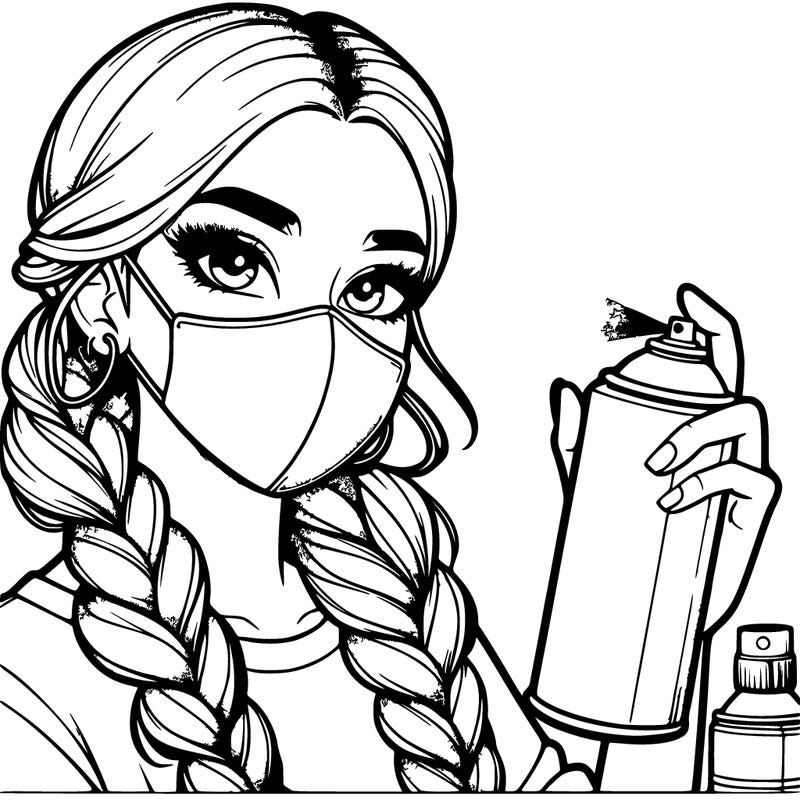 realistic beautiful girl spray painting with a mask