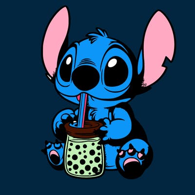 stitch drinking boba tea