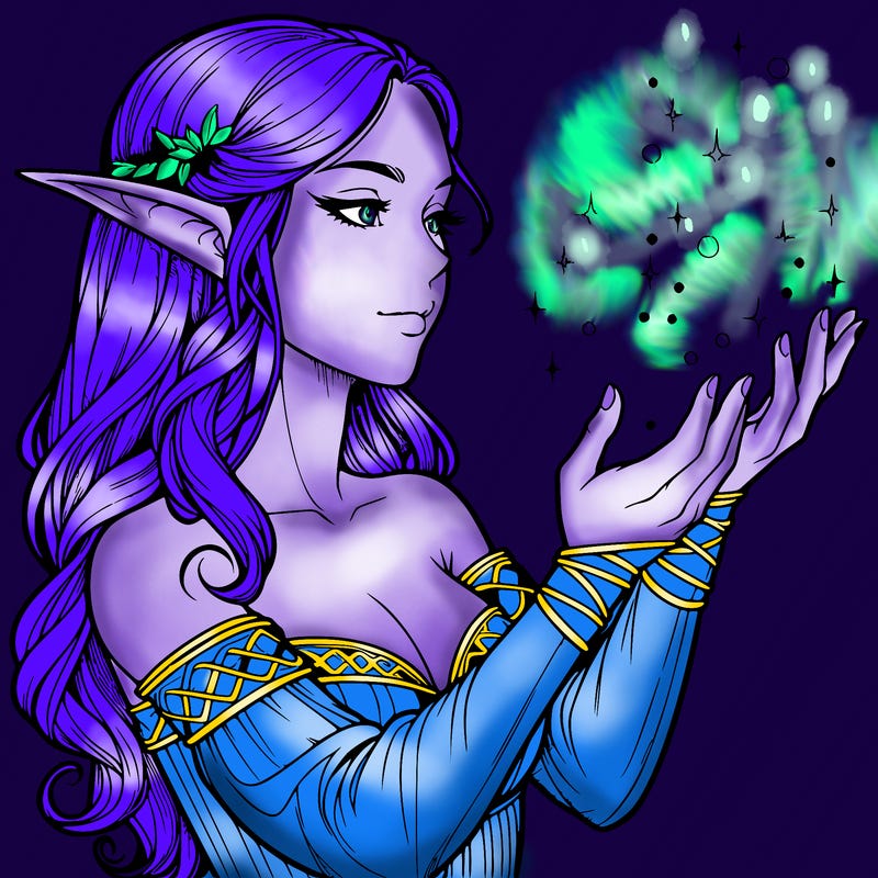 realistic elf girl doing magic