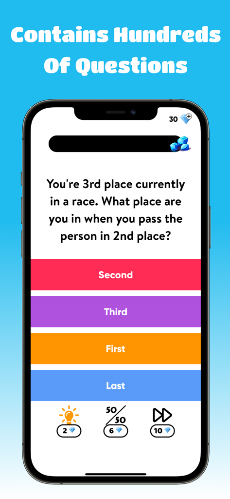 A mobile game screenshot of the Idiot Test app showing a logic puzzle question with multiple choice answers.