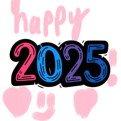 one line scrawled numbers sketch design “2025”