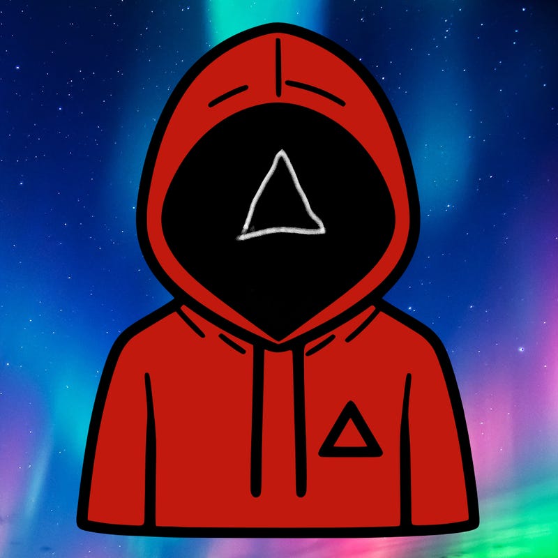 a person with non face waering a hoodie with a small triangle symbol