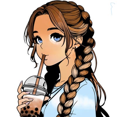 realistic girl with braided hair drinking boba