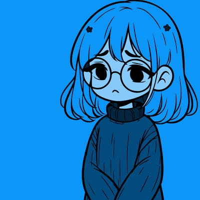 sad girl with glasses in a sweater