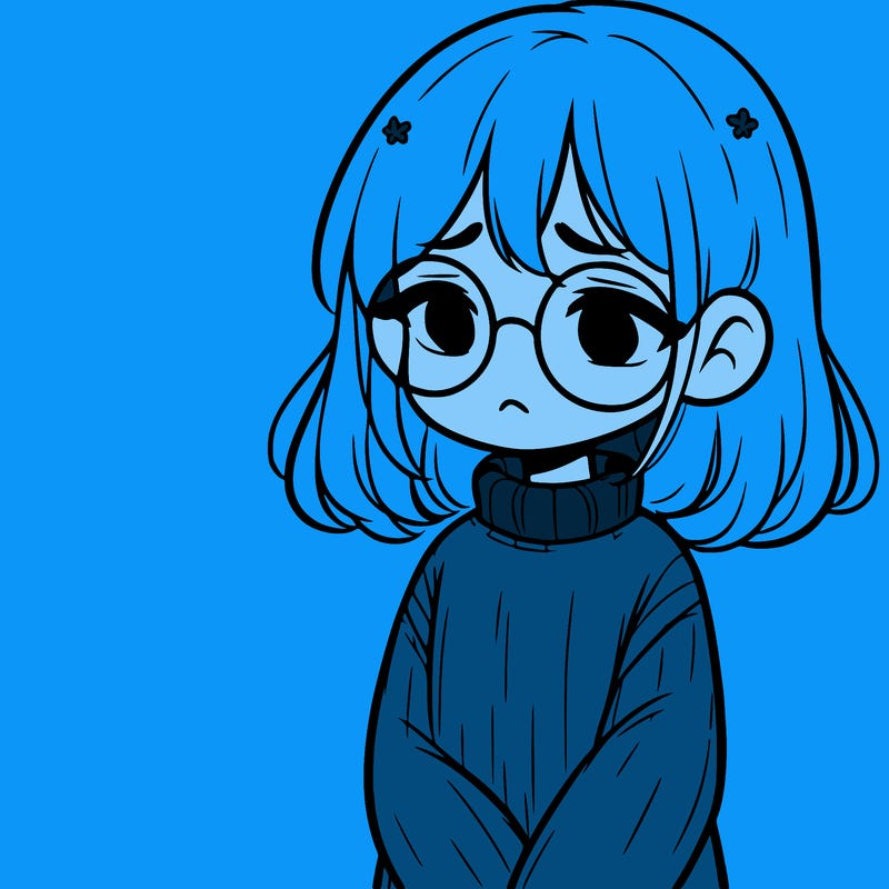 sad girl with glasses in a sweater