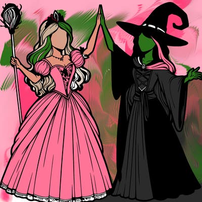 detailed realistic split of a princess and a witch