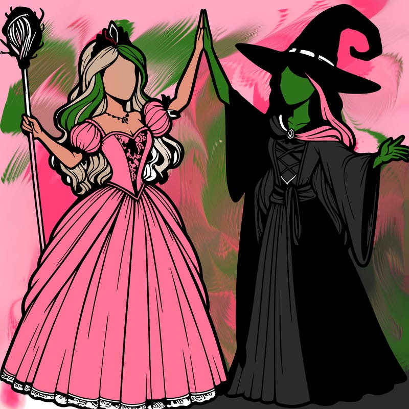detailed realistic split of a princess and a witch