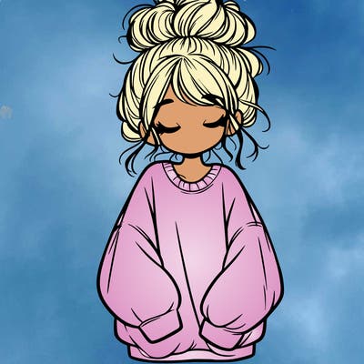 girl with baggy sweatshirt and messy bun