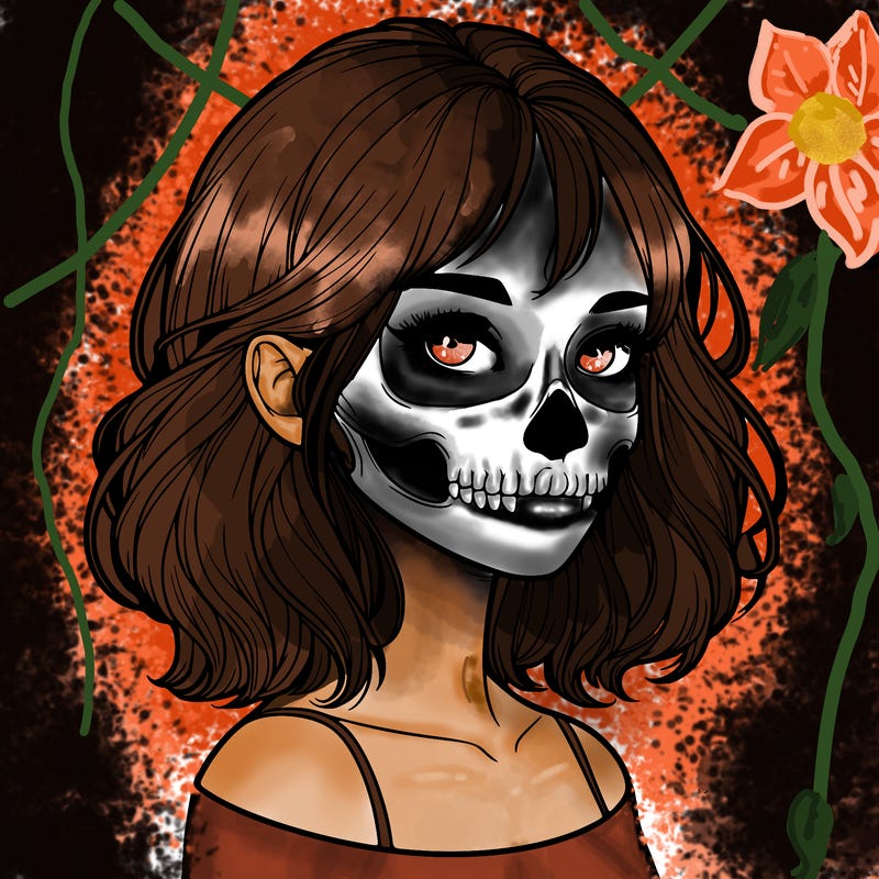 realistic girl with skull