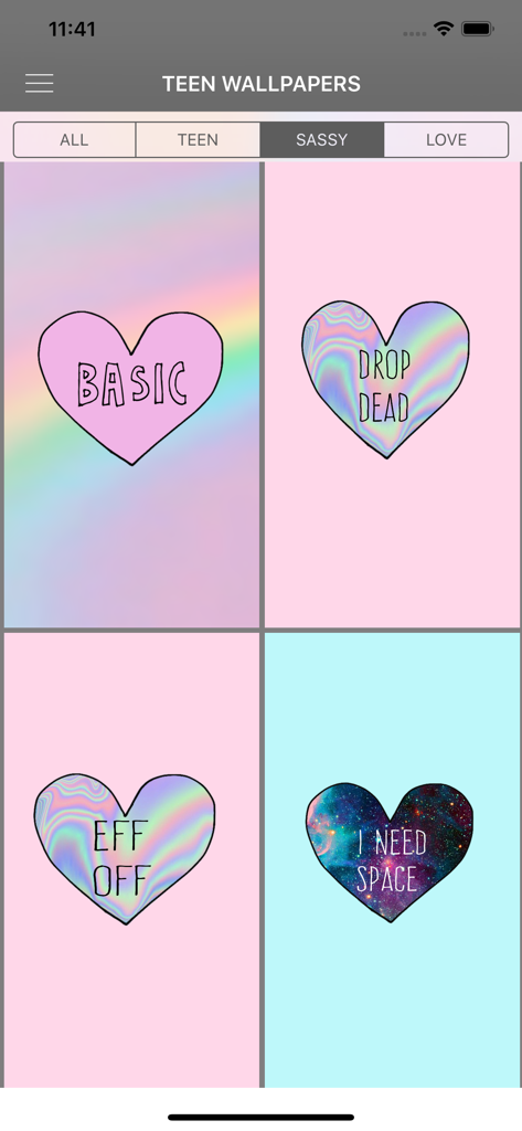 Galería de fondos de pantalla descarados con forma de corazón para adolescentes con diseños holográficos y de galaxia.