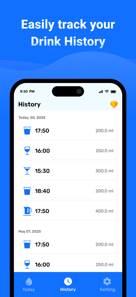 AquaAlert : Hydration Buddy - Registro del historial de ingesta de agua en la aplicación AquaAlert Hydration Buddy