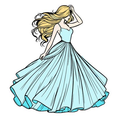 realistic woman with dress flowing in the wind