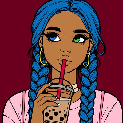 realistic girl with braided hair drinking boba