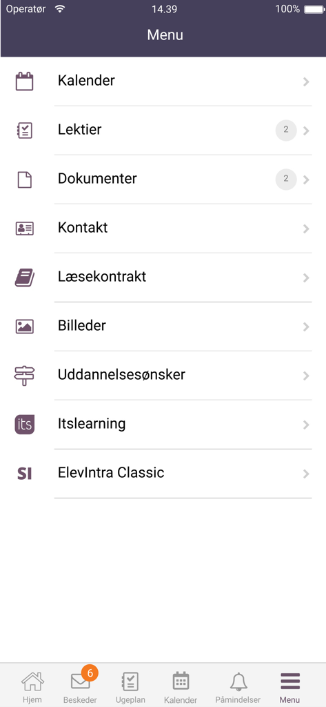 ElevIntra - ElevIntra app navigation menu featuring academic sections like calendar homework and documents