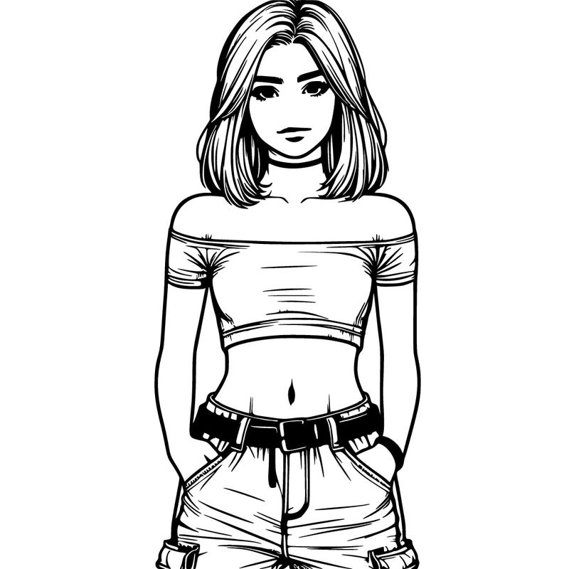 realistic teenage girl with a crop top and cargo jeans