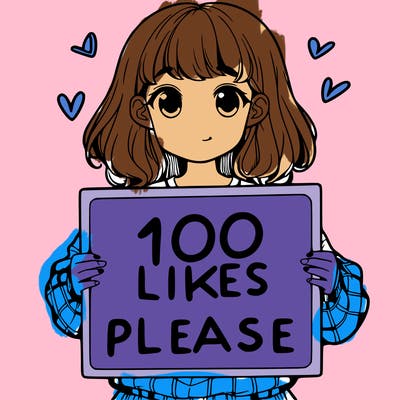 a girl holding a sign saying 100 likes please