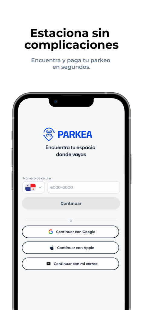 Parkea PTY - Parkea PTY mobile app login screen with multiple authentication methods