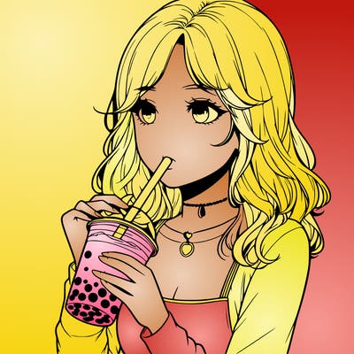 realistic girl drinking boba tea