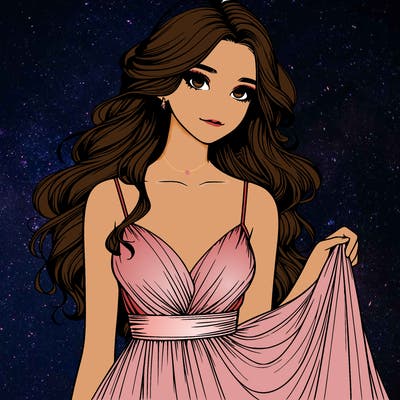 realistic girl in flowy silky prom dress