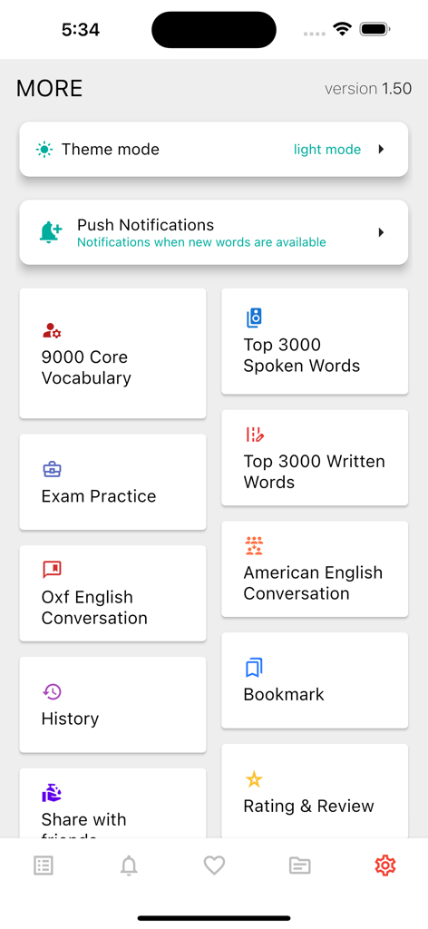 English Dictionary LDOCE PRO app screen showing additional learning resources like vocabulary lists and exam practice