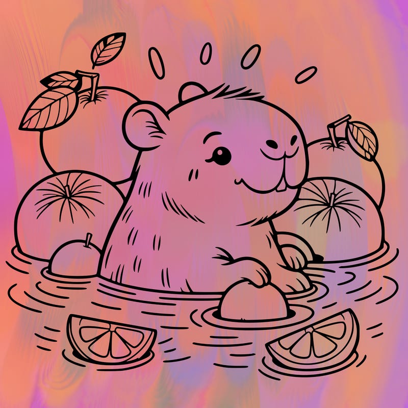 cute capybaras swimming im oranges