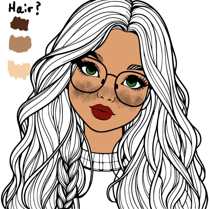 girl with long hair and freckles and glasses realistic