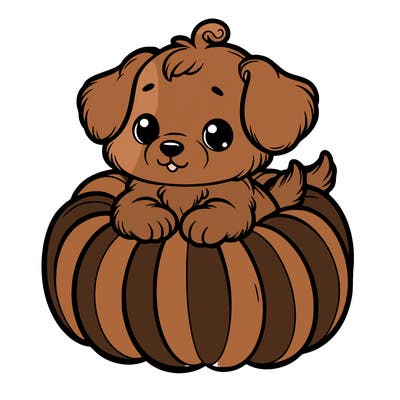cute little puppy in a pumpkin