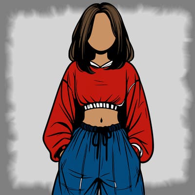 realistic girl faceless with baggy pants and a crop top