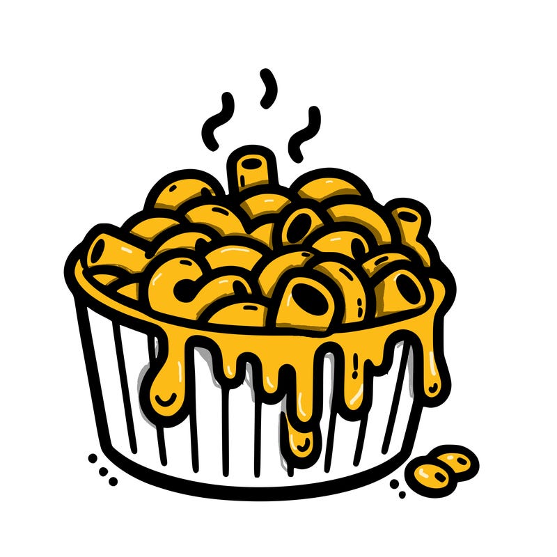 mac and cheese: with melted cheese dripping