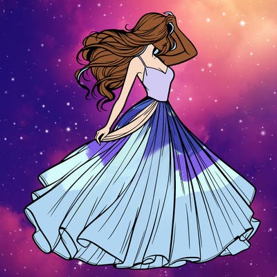 realistic woman with dress flowing in the wind