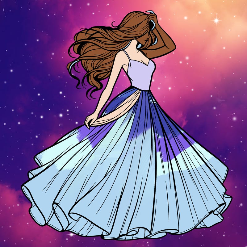 realistic woman with dress flowing in the wind