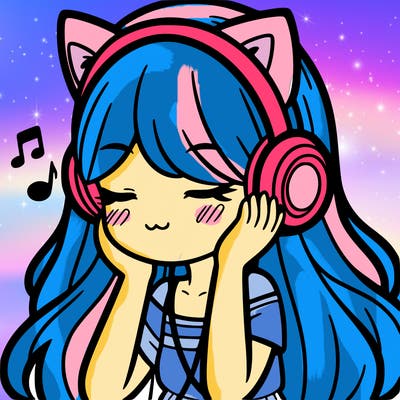 girl with cat ears and long hair listening to music