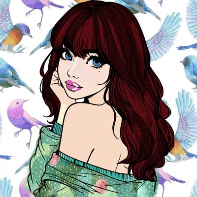 realistic girl with bangs looking over her shoulder