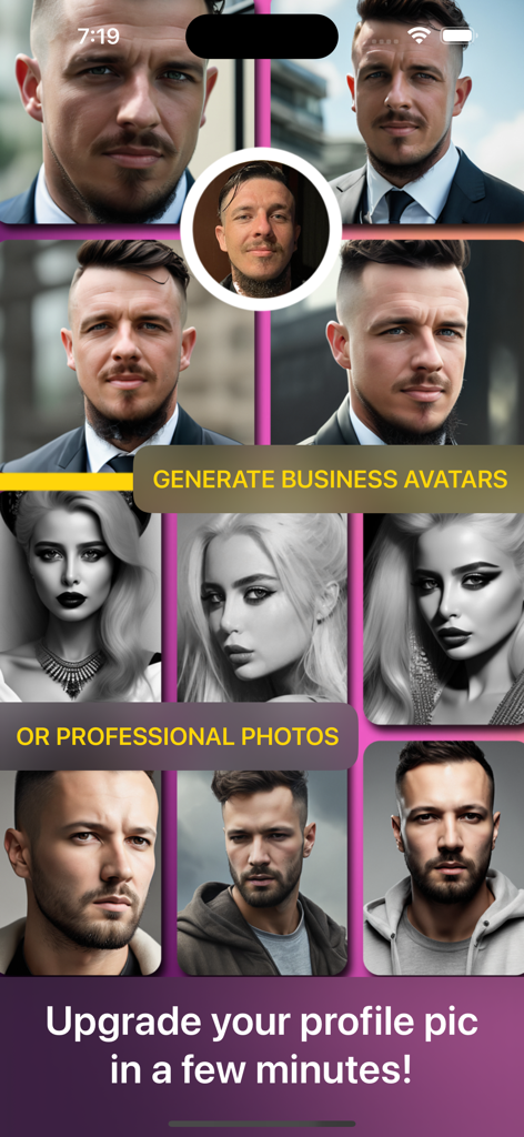 Aisma: AI Avatar & Photo Maker - Fotografías profesionales y avatares de negocios generados por IA a partir de fotos de usuarios.