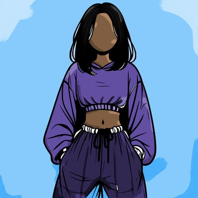 realistic girl faceless with baggy pants and a crop top